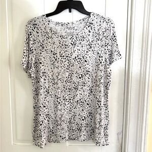 Nine West Women’s Black White Gray Speckled Short Sleeve Top Size Large